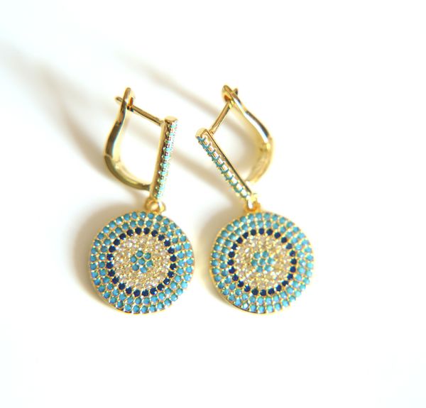 

2017 clip on micro pave turquoises stone dangle disco charm fashion trendy women elegant earring 3 colors, Golden;silver