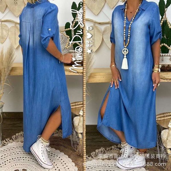 

women's large size new washed denim dress, Black;gray