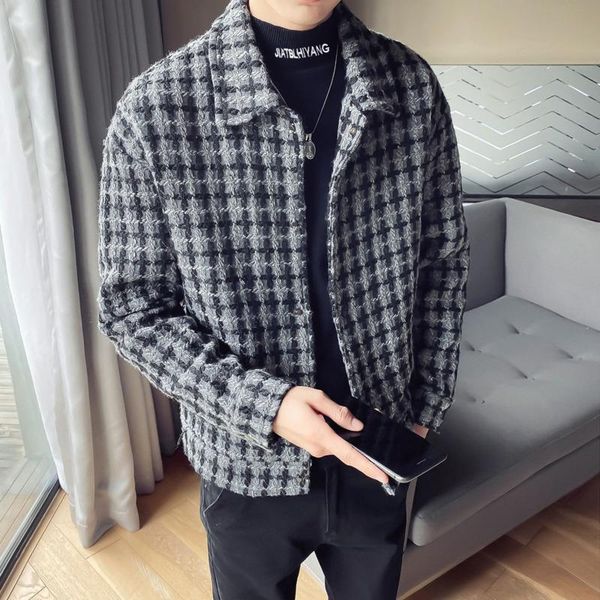

2020 autumn and winter new youth popular plaid loose single-breasted short trench coat fashionable casual gray/black -2xl, Tan;black