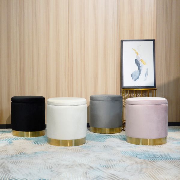 

chinese elegant design pink circle mdf velvet fabric foam ottoman bed stool footstool furniture for living room