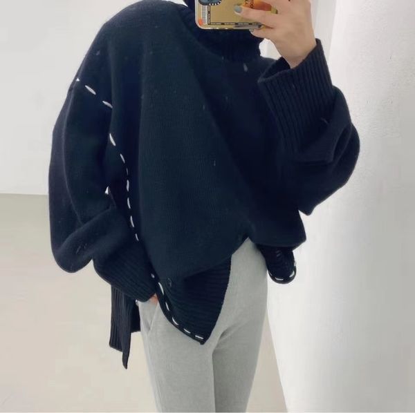

2021 new female turtleneck oversized solid dotted line ledge knitting sheath women's jumper girly knit clothes 2uwh, White;black
