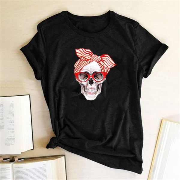 

bandana skull print funny t-shirts women graphic tees shirt women funny for teens 90s aesthetic clothes camisetas de mujer, White