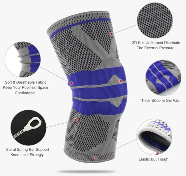 

elbow & knee pads gray silicon elastic support bracket basketball pad adjustable patella for running1, Black;gray
