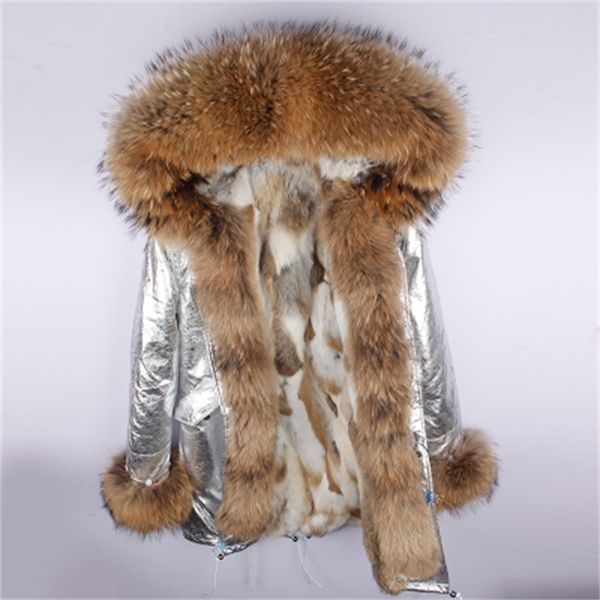 

new leather 2021 coat rabbit skin super big fur collar long paragraph parker women's jacket te5e, Black