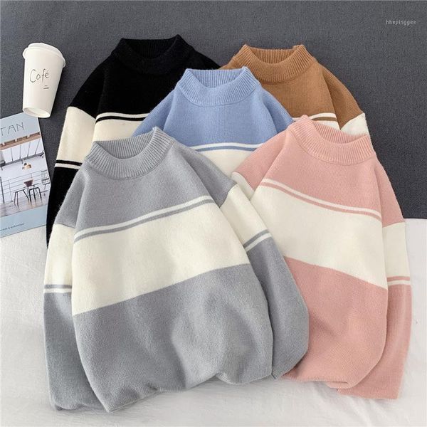 

men's sweaters e-baihui men pullover turtleneck plus size striped retro chic all-match leisure harajuku loose couples sweaters1, White;black