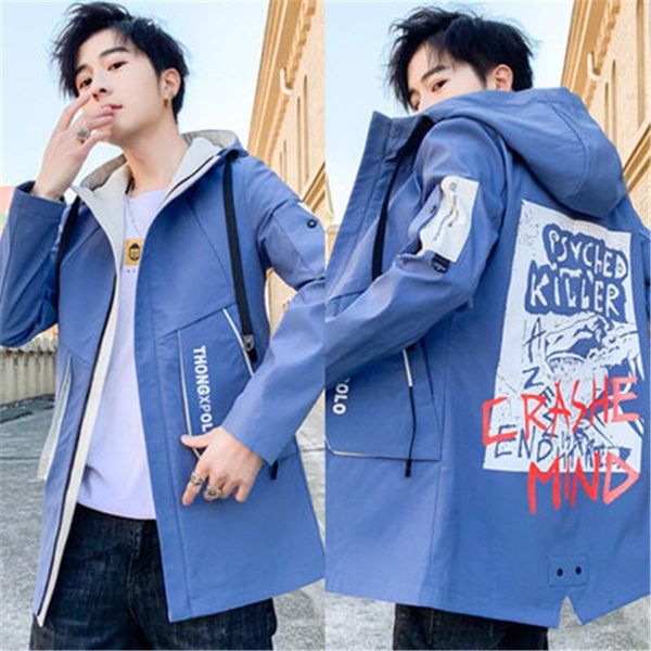 

mens mid-length outerwear fashion trend long sleeve zipper hooded jackets designer male autumn winter new casual single-breasted coats, Black;brown