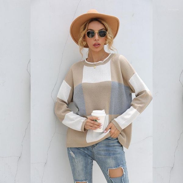 

autumn winter sweaters women fashion 2020 plaid pullovers knitted sweater woman oversized jumper loose long sleeve1, White;black