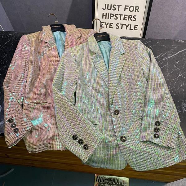 

2020 paragraph new celebrity with spring covered in gradient-colored sequins designer long sleeve grid jackets hp2e, Black;brown