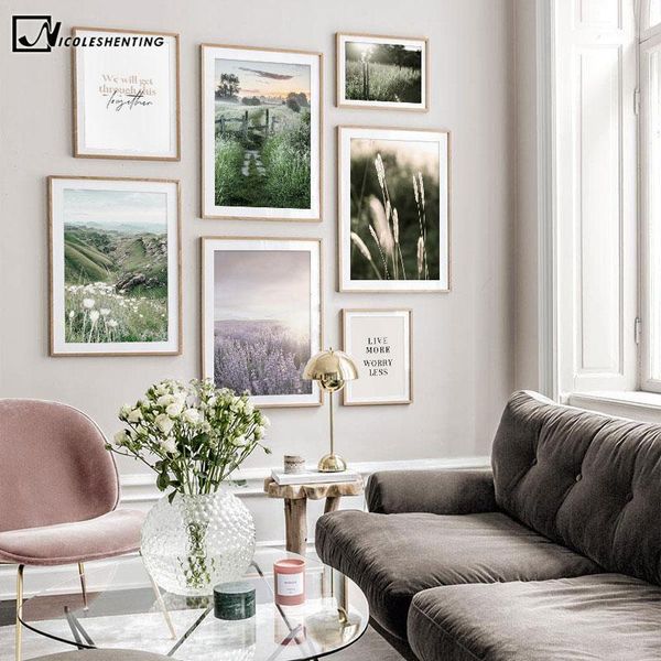 

paintings sunrise countryside nature landscape poster wall art canvas print scandinavian painting field meadow picture nordic home decor1