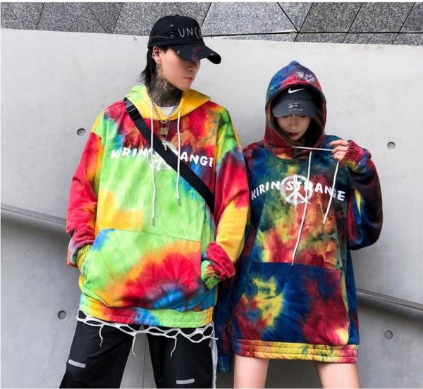 

high street popular logo autumn/winter hoodies for men and women tie-dyed printed hip-hop hoodies, Black