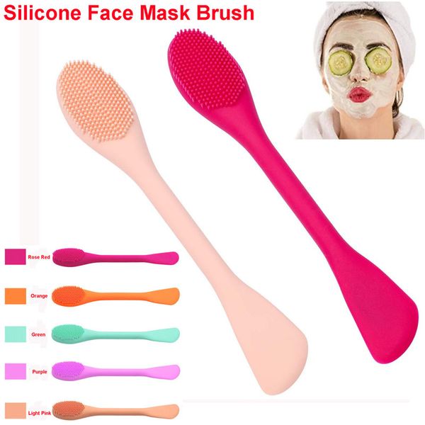 Pennello per maschera per il viso in silicone a doppia estremità Pennello per fango facciale Pennello per detergente per il viso in silicone morbido Strumento di bellezza per trucco Maschera Crema Lozione