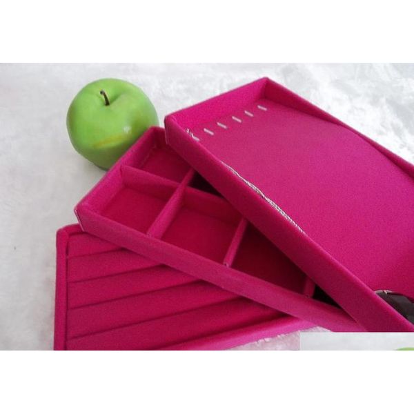

shipping ring chain compartment jewelry display tray kit of 3 rose red velvet burmu, Black