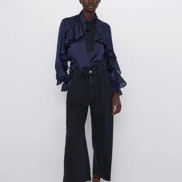 

2020 new women blouse shirt violet ruffled bow tie flare sleeve casual ladies blouse female woman clothes1, White