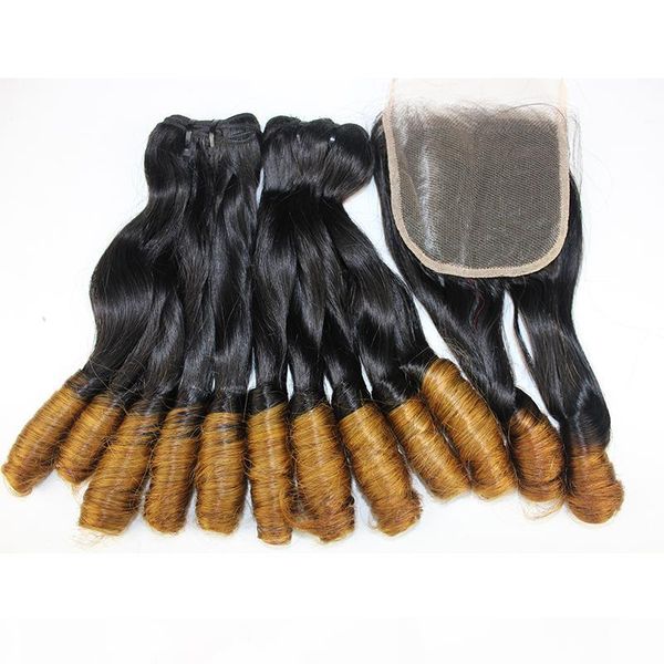 

ombre human hair bundles with closure seperate loose wave brazilian virgin human hair weaves ombre color 10-22 inch, Black
