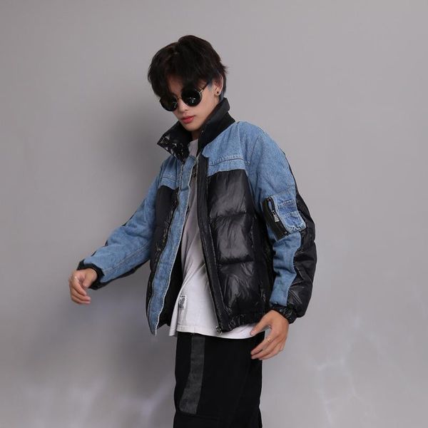 

iliti cowboy stitching down jacket of brief paragraph 2020 popular logo glossy white duck down new fashion warm coat, Black