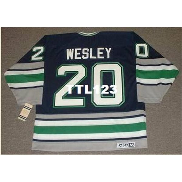 

men #20 glen wesley hartford whalers 1995 ccm vintage hockey jersey or custom any name or number retro jersey, Black