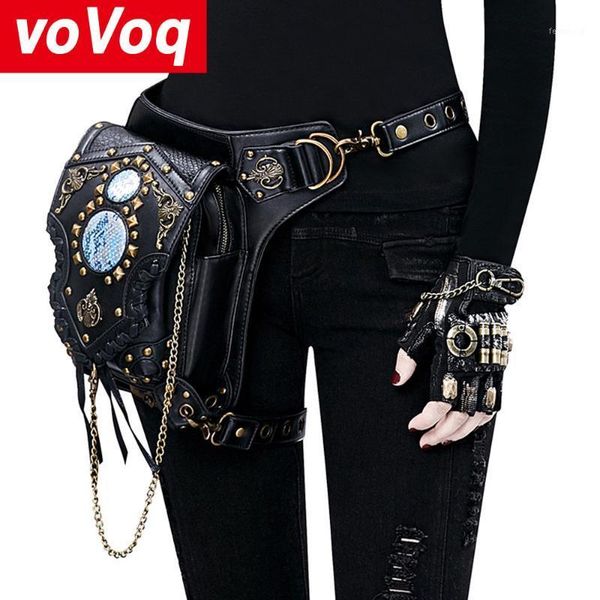 

steampunk diagonal bag pu chain crossbody womenthigh hip bum belt shoulder bag men motorcycle casual travel waist packs1