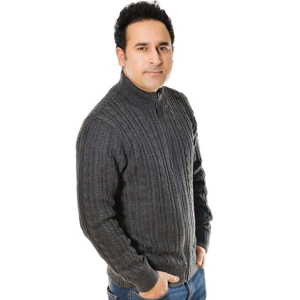 

jacquard solid long sleeve zipper cardigan thick sweater men polyester sweaters8uy, Black