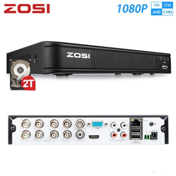 

zosi 1080p tvi ahd cvi cvbs 8 channel hybrid 4-in-1 hd tvi dvr hdmi network p2p mobile app for security system 2tb hdd, Black;white