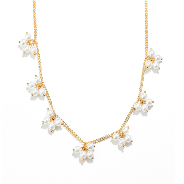 

trendy minimalist metal iron single layer thin chain necklace female imitation pearl flower pendant necklace jewelry gifts party, Silver