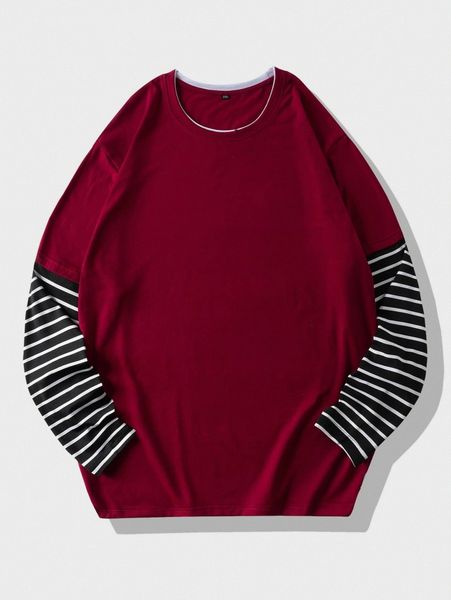

men striped print round neck tee t3sd#, White;black