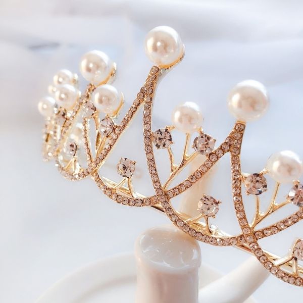 

mpearl high bridal grade diamond light gold crown headdress accessories champagne wedding dress children's headgear k, Silver