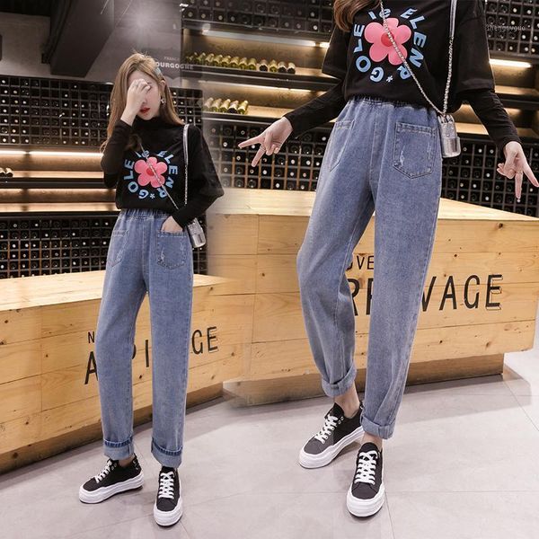 

plus size women vintage skinny ladies high waisted jeans mujer 2019 femme feminino straight denim pants female a56161, Blue