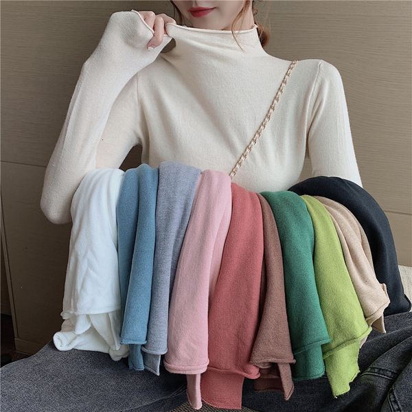 

autumn 2020 new rolled hem half high neck pullover slim long sleeve sweater bottoming shirt for women