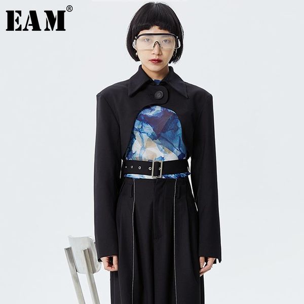 

eam] loose fit black hollow out split joint short jacket new lapel long sleeve women coat fashion tide spring 2020 1s9731, Black;brown