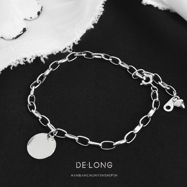 

small simple design round brand bracelet chain s925 pure silver hand jewelry chic korean personalized women's bracelet jewelry mypfj, Golden;silver
