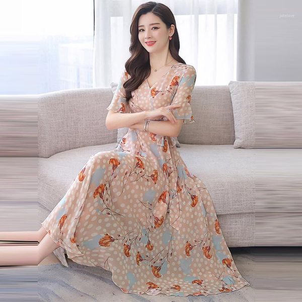 

2020 summer dress elegant women floral chiffon boho maxi dress vintage floral beach dresses sundress party vestidos#j301, Black;gray