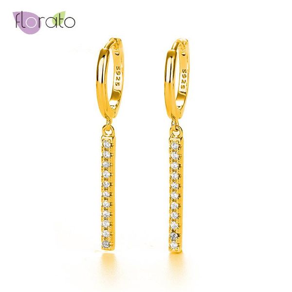 

hoop & huggie simple zircon crystal gold silver color earrings for women 925 sterling small fashion jewelry, Golden;silver