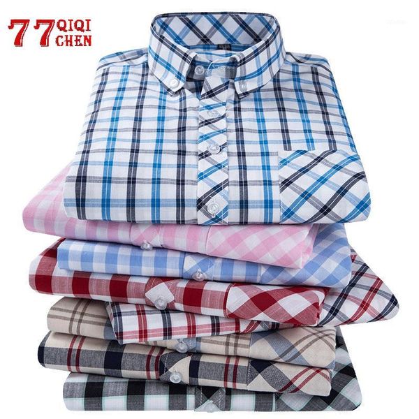 

men's casual shirts men's short-sleeve plaid shirt pocket thin soft 100% cotton button-collar dress male slim camisas1, White;black