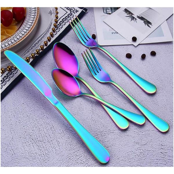 

colorful 5 pcs/set flatware set tableware cutlery fork knife spoon teaspoon kitchen accessories for weddi jllsjw bdebag