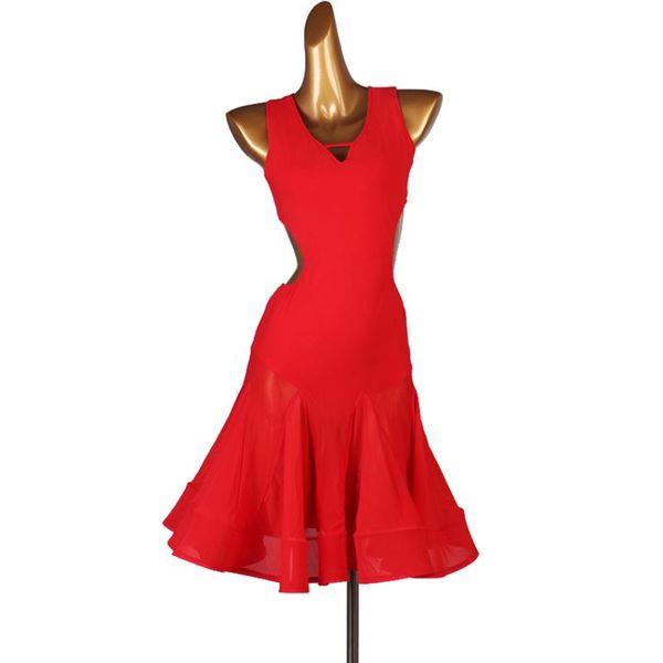 

stage wear women dance ballroom dress samba costume party dresses stretchy one-piece latin sleeveless, Black;red