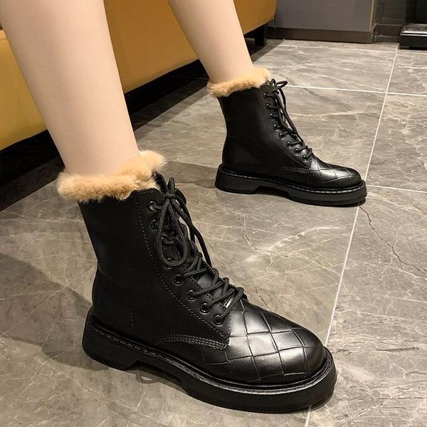 

boots winter platform women pu leather shoes female 2021 fashion ankle, Black