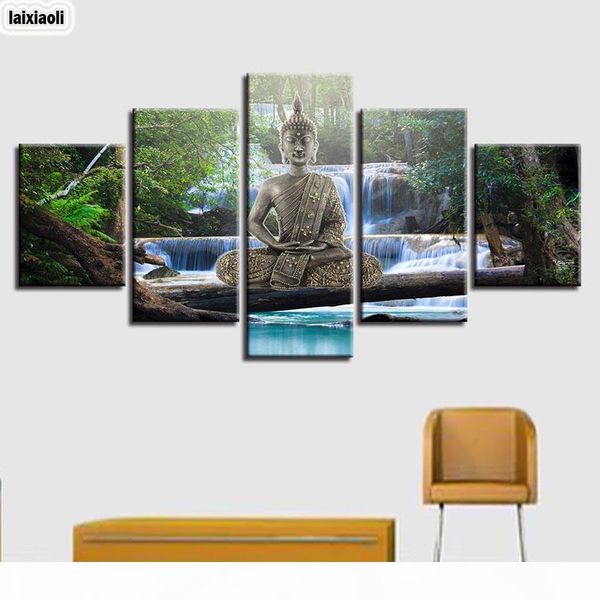 

5 pcs diamond painting buddha waterfall art room decor multi-picture diamond mosaic embroidery religion icon rhinestone picture