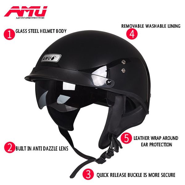 

amu dot certification retro motorcycle helmet moto helmet scooter vintage half face biker motorbike crash moto casco