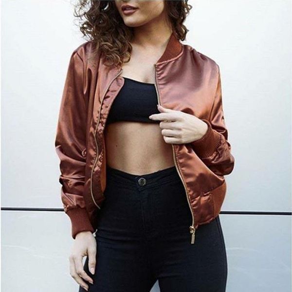 

2018 women coat fashion ladies casual solid zipper up bomber jacket casual coat autumn outwear women clothes chaquetas mujer xl1, Black;brown