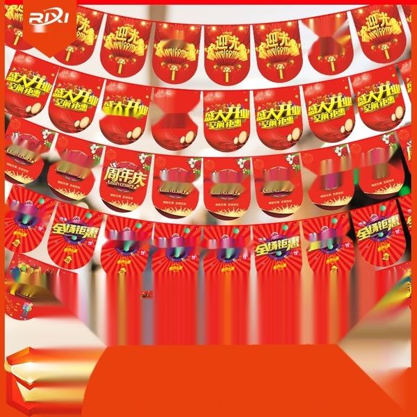 

o3m4g flag-pulling mall store decorations supermarket opening hanging flag-pulling colorful flag anniversary advertising shopping activity p