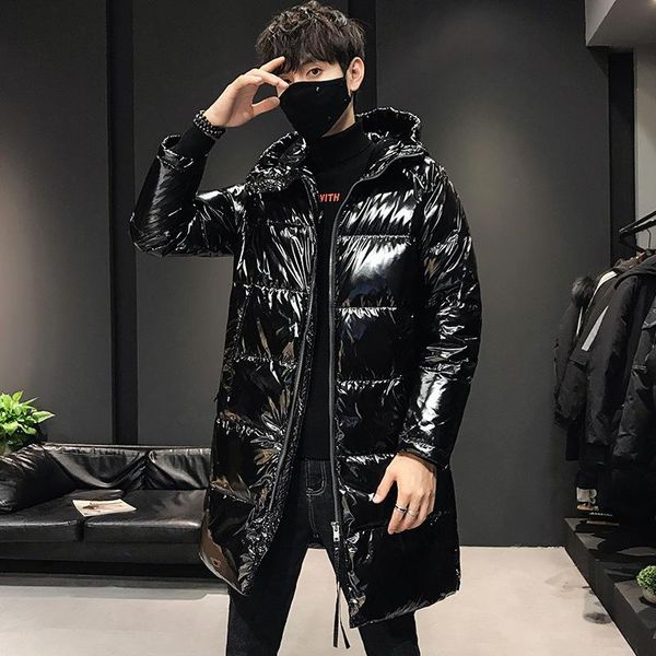

2020 new fashion brand fashionable bright down jacket men's middle long loose warm white duck down men's hoodie, Black