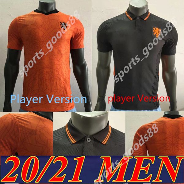 

20 21 player version netherlands home virgil memphis soccer jerseys 2020 men orange holland de ligt de jong away black football uniforms, Black;yellow