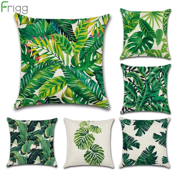 

frigg tropical green plants pillow case decorative couch bed pillow cover cotton linen chair seat pillow cases fall pillowcase