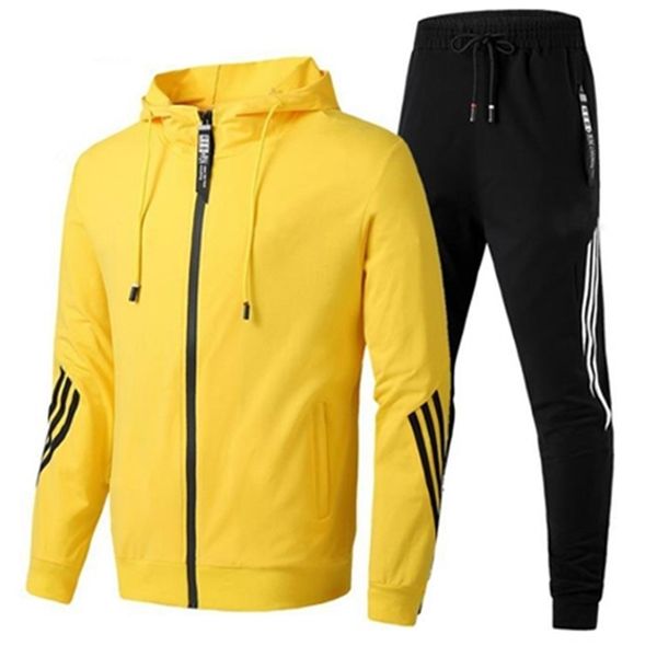 

autumn winter plus size 6xl men striped tracksuit hooded jogger running suit outdoor sport wear fitness 2 piece sports set 201128, Gray