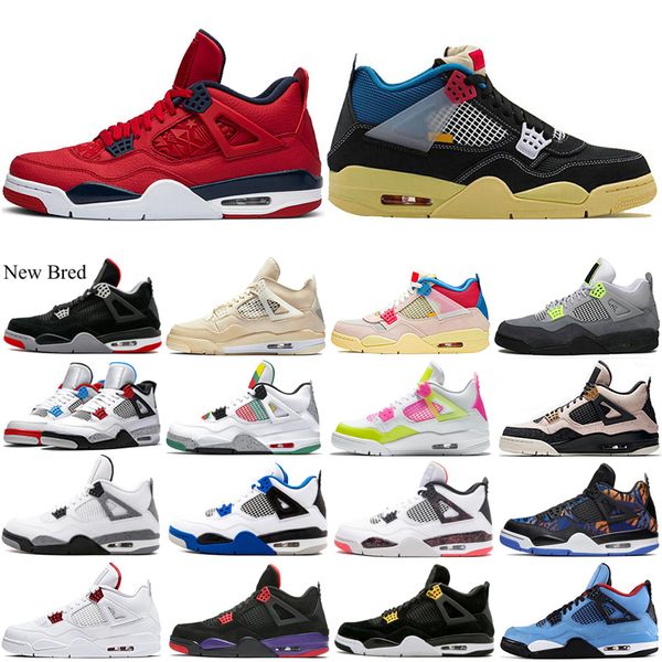 

4 4s men basketball shoes bred union brigade blue neon what the cavs lemon venom black-cat mens trainers sport sneakers 7-13, White;red