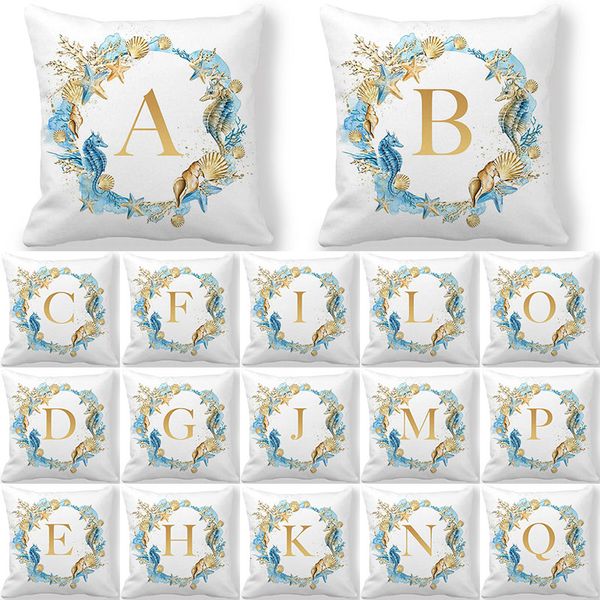 

ocean golden letter alphabet cushion cover polyester throw pillowcase 45*45cm sofa home decorative pillowcover 41023