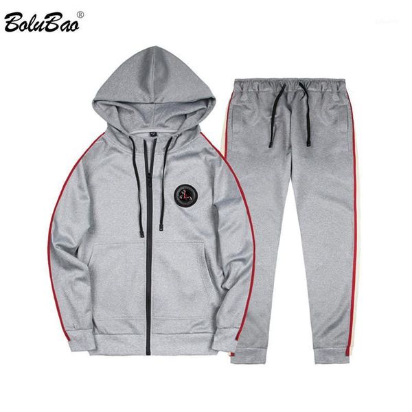 

bolubao brand men set hooded 2020 men's fashion tracksuit jogging comfortable solid color trend sports thin hooded male sets1, Gray