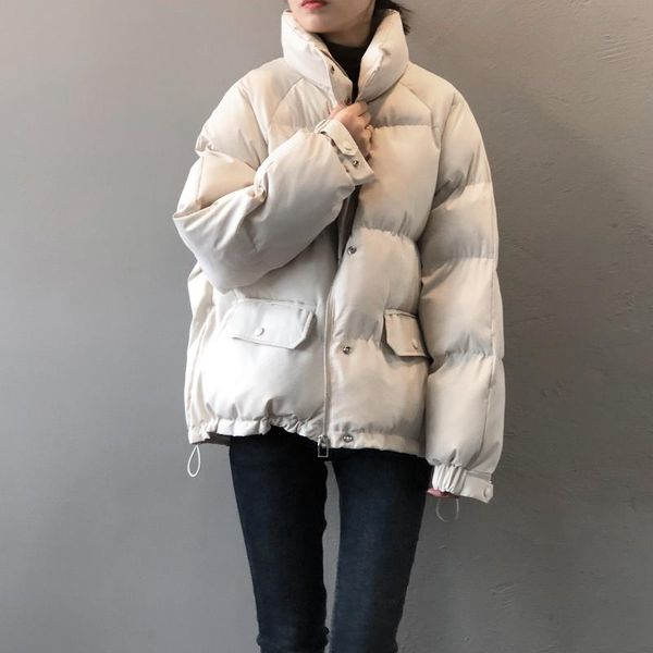 

winter thick parkas women 2021 new fashion trendy stand collar loose female coats warm solid color female zipper jacket, Black
