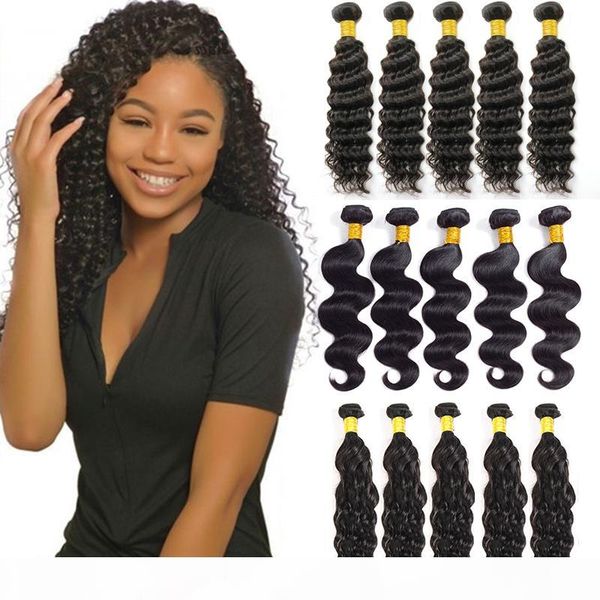 

unprocessed brazilian straight virgin human hair bundles water body deep wave hair extensions kinky curly weaves peruvian malaysian indian, Black;brown