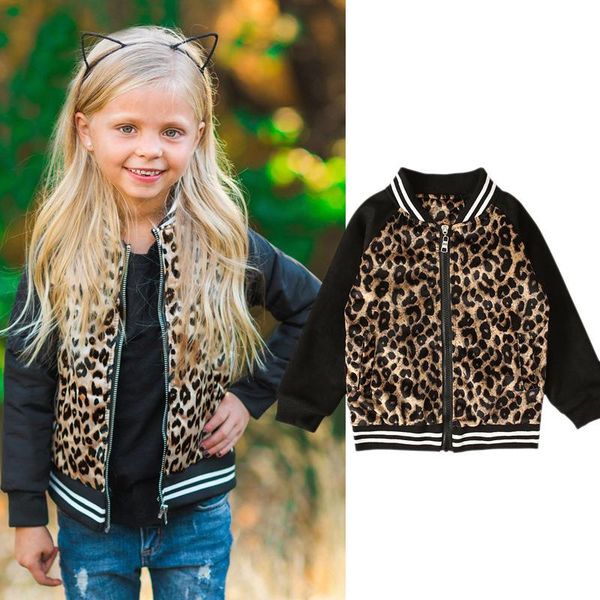 

fashion leopard baby girl jacket girl bumber jacket kid coat sweater shirt long sleeve kid baby girls clothes baseball uniform, Blue;gray